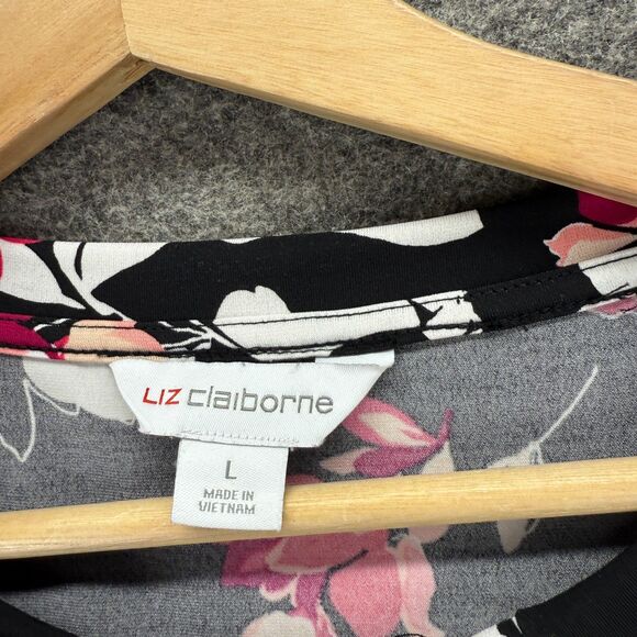 Liz Claiborne Blouse Women L Large Black Floral Sleeveless Wide Strap Casual - Picture 3 of 7